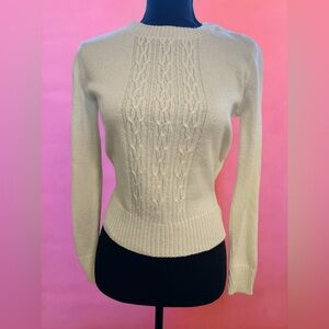 Vintage 80s Off White Cream Cable Knit Sweater Top w/ Buttons on Shoulder XS - S